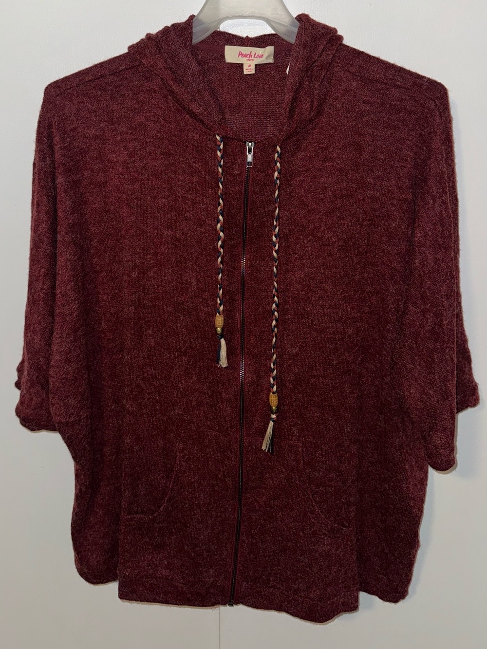 Peach Love California Full Zip Boho Hoodie Burgundy Women’s M Medium Oversized